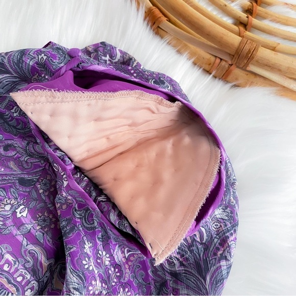 Vintage Hanae Mori New York VTG Chiffon Paisley Stripe Dress Purple - Picture 9 of 16